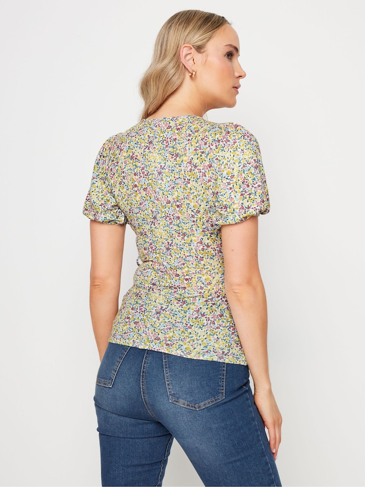 Long Tall Sally Yellow Puff Sleeve Wrap Top - Image 3 of 5