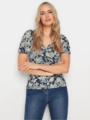 Long Tall Sally Blue Puff Sleeve Wrap Top - Image 1 of 5