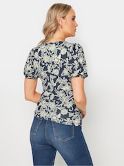 Long Tall Sally Blue Puff Sleeve Wrap Top - Image 4 of 5
