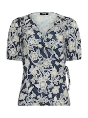 Long Tall Sally Blue Puff Sleeve Wrap Top - Image 5 of 5