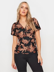 Long Tall Sally Black Puff Sleeve Wrap Top - Image 1 of 5