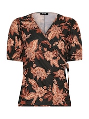 Long Tall Sally Black Puff Sleeve Wrap Top - Image 5 of 5