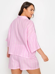 Pink - Set Piyama Garis-Garis Double Cloth 100% Katun Yours Curve - Gambar 3 dari 5
