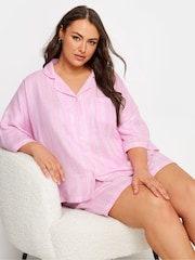 Pink - Set Piyama Garis-Garis Double Cloth 100% Katun Yours Curve - Gambar 4 dari 5