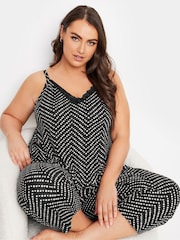 Yours Curve Black Spotty Herringbone Cami Pyjamas Set - Image 1 of 5