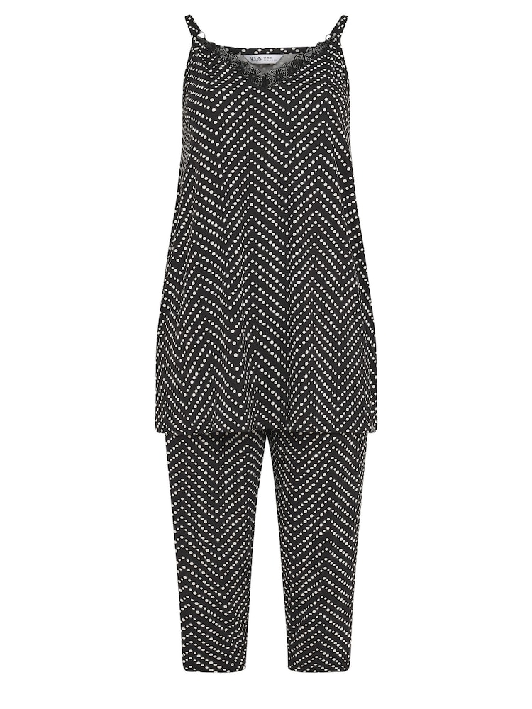 Yours Curve Black Spotty Herringbone Cami Pyjamas Set - Image 5 of 5