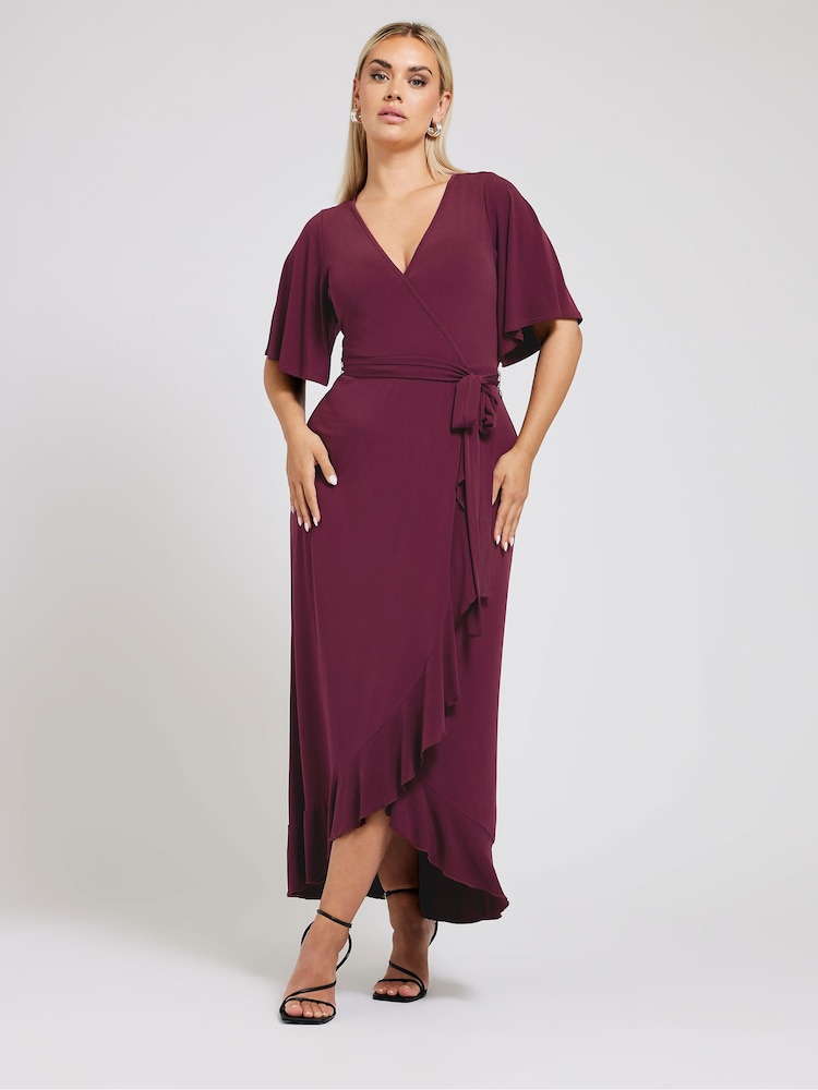 Weinrot - Yours Curve Wickelkleid mit Rüschensaum - Bild 1 von 5 Weinrot - Yours Curve Wickelkleid mit Rüschensaum - Bild 1 von 5