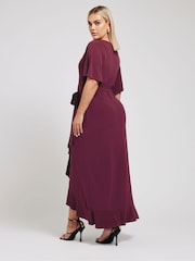 Yours Curve Wine Red Ruffle Hem Wrap Dress - Image 3 of 5