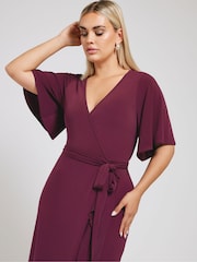 Yours Curve Wine Red Ruffle Hem Wrap Dress - Image 4 of 5