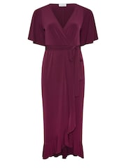 Yours Curve Wine Red Ruffle Hem Wrap Dress - Image 5 of 5