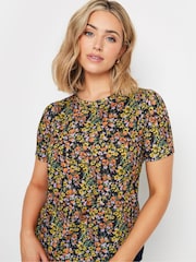 M&Co Black Floral Short Sleeve Jersey Top - Image 1 of 5