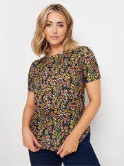 M&Co Black Floral Short Sleeve Jersey Top - Image 2 of 5