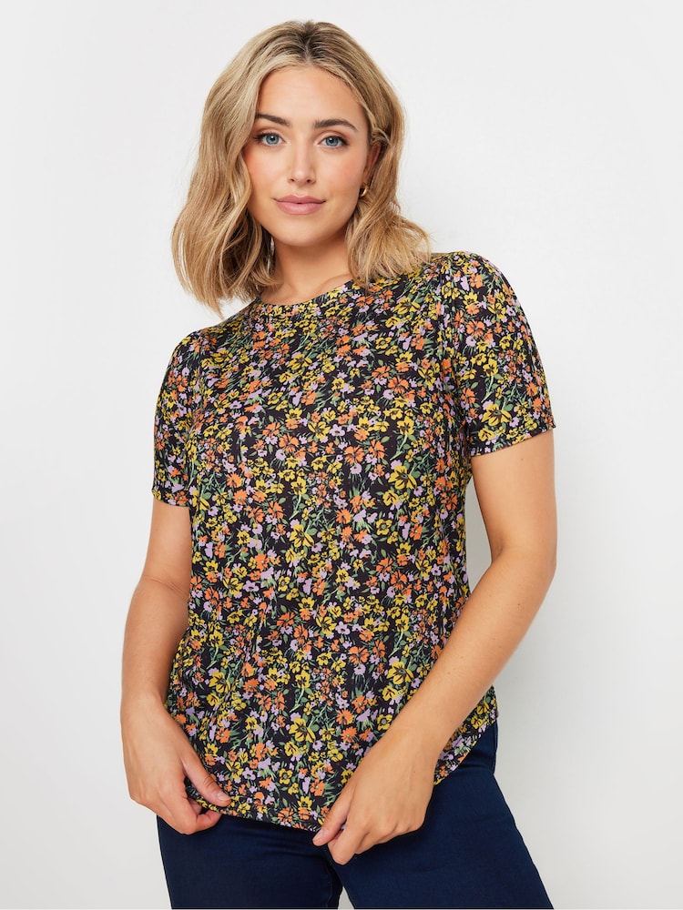 M&Co Black Floral Short Sleeve Jersey Top - Image 2 of 5