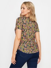 M&Co Black Floral Short Sleeve Jersey Top - Image 3 of 5
