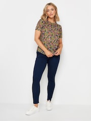 M&Co Black Floral Short Sleeve Jersey Top - Image 4 of 5