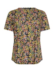 M&Co Black Floral Short Sleeve Jersey Top - Image 5 of 5