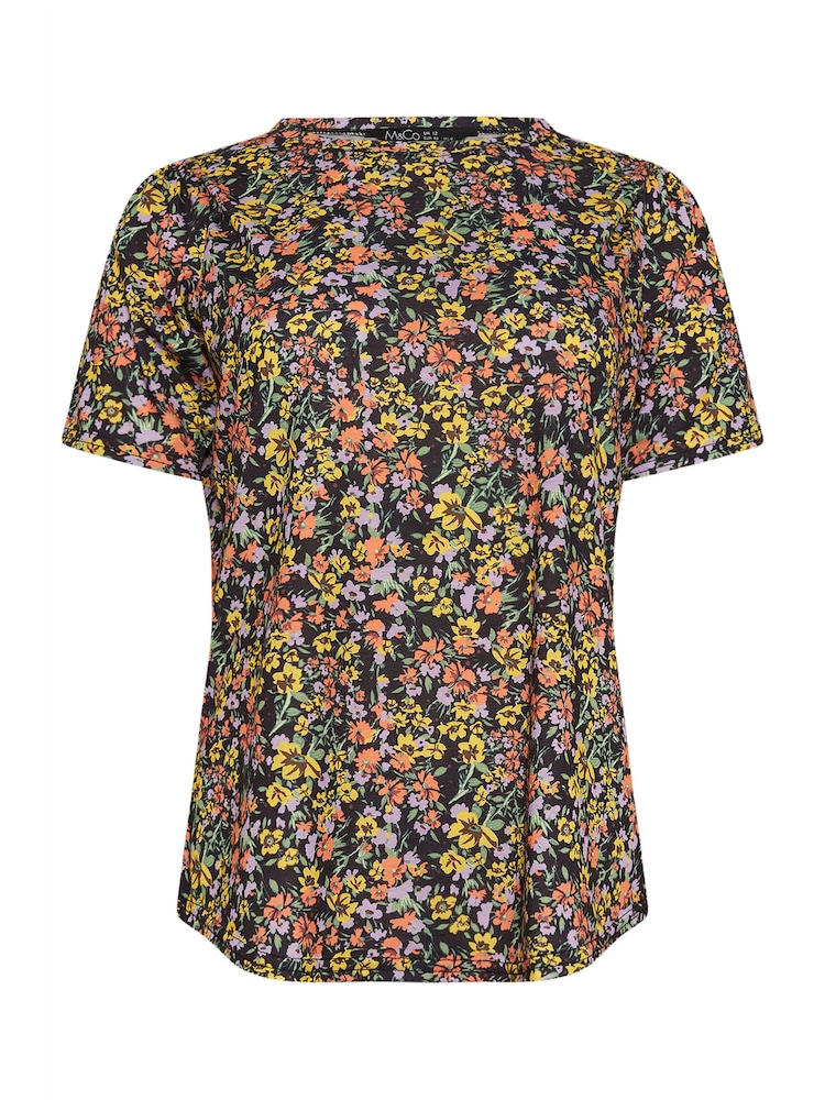 M&Co Black Floral Short Sleeve Jersey Top - Image 5 of 5