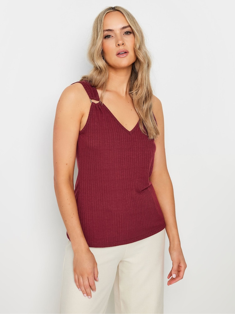 Long Tall Sally Red V-Neck Hardwear Ribbed Vest - Image 1 of 5