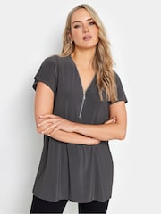 Long Tall Sally Grey Zip Detail T-Shirt - Image 1 of 5