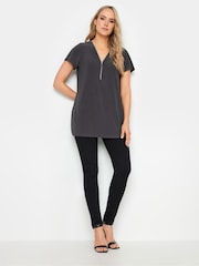 Long Tall Sally Grey Zip Detail T-Shirt - Image 2 of 5