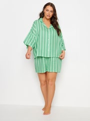 أخضر - Yours Curve Stripe Double Cloth 100% Cotton Pyjamas Set - صورة 2 من 5