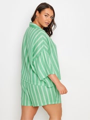 أخضر - Yours Curve Stripe Double Cloth 100% Cotton Pyjamas Set - صورة 3 من 5