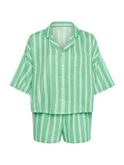 أخضر - Yours Curve Stripe Double Cloth 100% Cotton Pyjamas Set - صورة 5 من 5