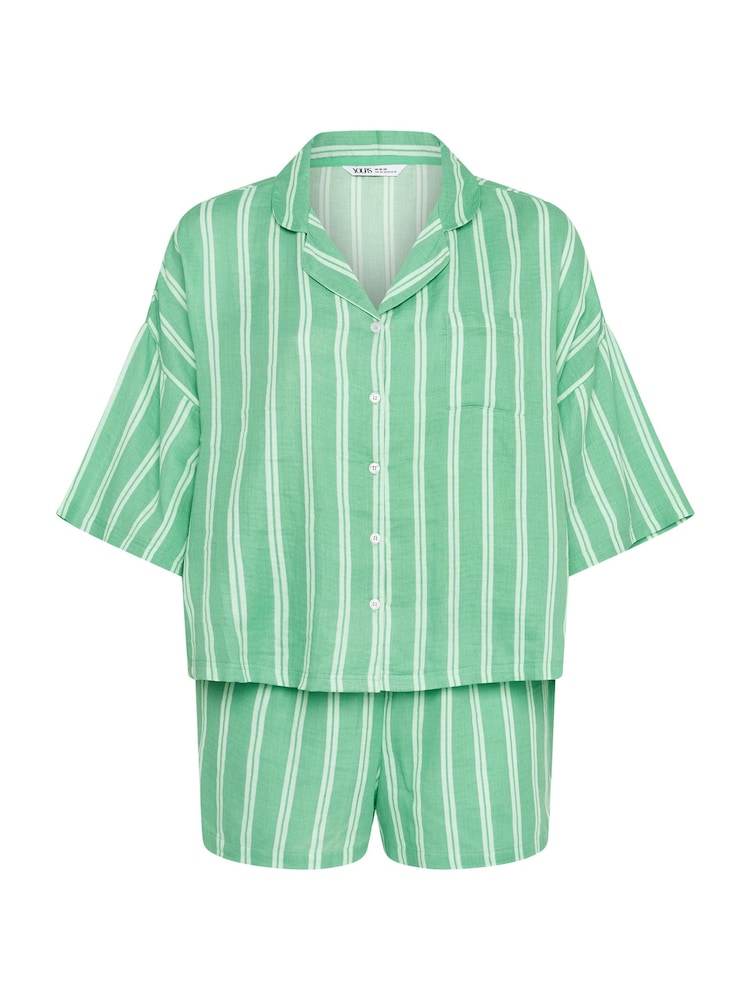 Verde - Yours Curve Stripe Double Cloth 100% Cotton Pyjamas Set - Imagen 5 de 5 Verde - Yours Curve Stripe Double Cloth 100% Cotton Pyjamas Set - Imagen 5 de 5