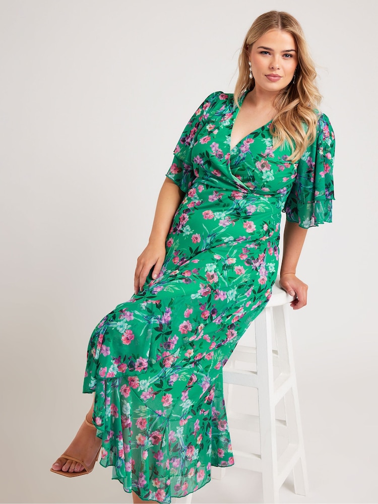 Yours Curve London Ruffle Wrap Mesh Dress - Bild 1 von 5 Yours Curve London Ruffle Wrap Mesh Dress - Bild 1 von 5