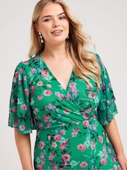 Yours Curve Green London Ruffle Wrap Mesh Dress - Image 3 of 5