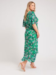 Yours Curve Green London Ruffle Wrap Mesh Dress - Image 4 of 5