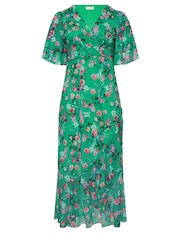 Yours Curve Green London Ruffle Wrap Mesh Dress - Image 5 of 5