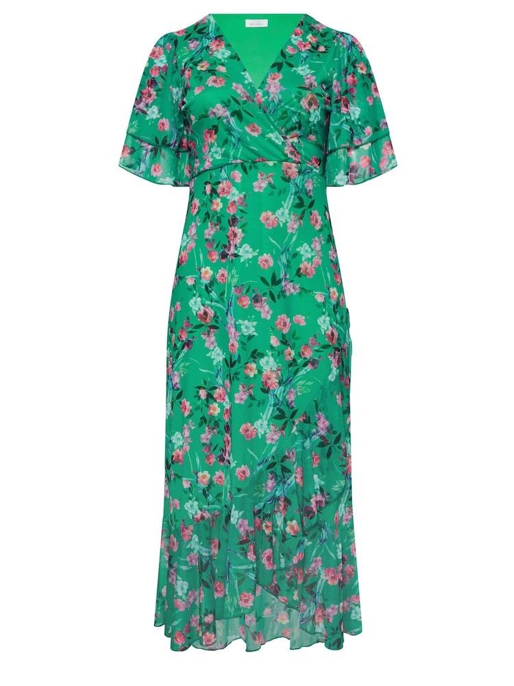 Yours Curve Green London Ruffle Wrap Mesh Dress - Image 5 of 5