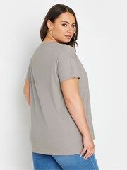 Yours Curve Grey Diamante Bow Print T-Shirt - Image 3 of 5