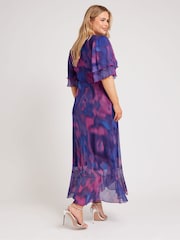 Yours Curve Purple London Ruffle Wrap Mesh Dress - Image 3 of 5