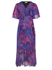 Yours Curve Purple London Ruffle Wrap Mesh Dress - Image 5 of 5
