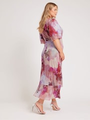 Yours Curve Pink London Ruffle Wrap Mesh Dress - Image 4 of 5