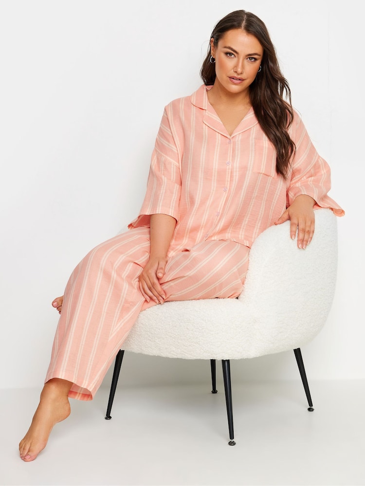 Yours Curve Orange Double Cloth Check 100% Cotton Pyjamas Set - Image 1 of 5