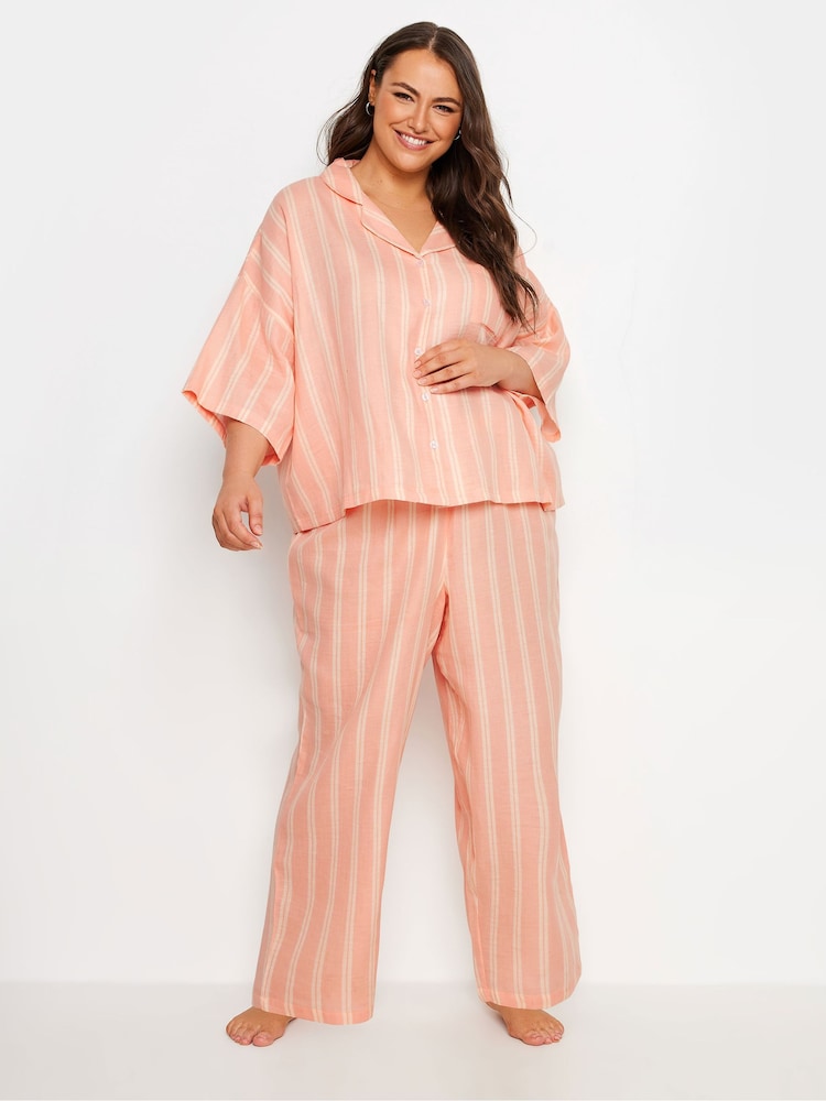 Yours Curve Orange Double Cloth Check 100% Cotton Pyjamas Set - Image 2 of 5