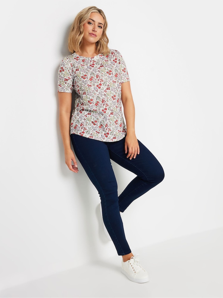 M&Co White Floral Short Sleeve Jersey Top - Image 2 of 5