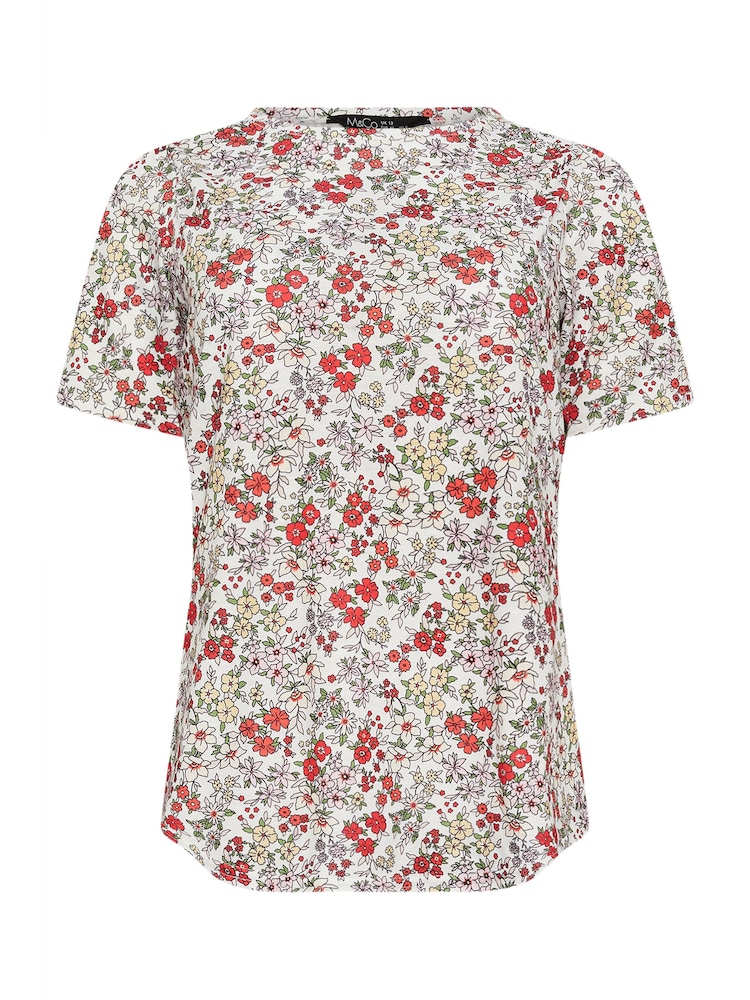 M&Co White Floral Short Sleeve Jersey Top - Image 5 of 5