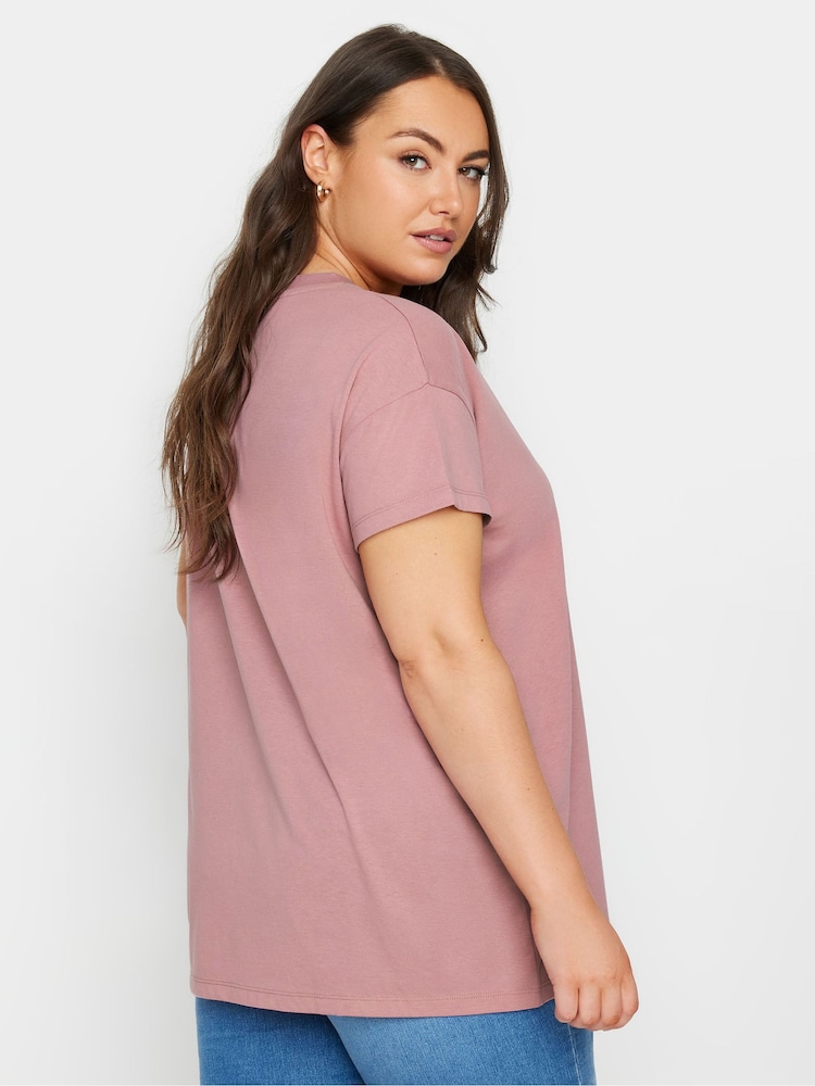 Yours Curve Pink Diamante Bow Print T-Shirt - Image 3 of 5