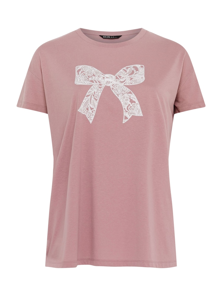 Pink - Yours Curve Diamante Bow Print T-Shirt - Bild 5 von 5 Pink - Yours Curve Diamante Bow Print T-Shirt - Bild 5 von 5