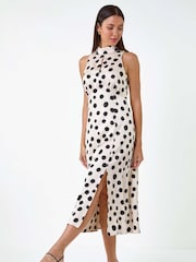 Roman White Polka Dot Jacquard Satin Midi Dress - Image 2 of 5