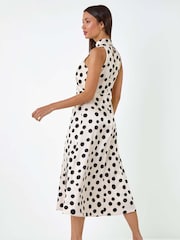 Roman White Polka Dot Jacquard Satin Midi Dress - Image 3 of 5