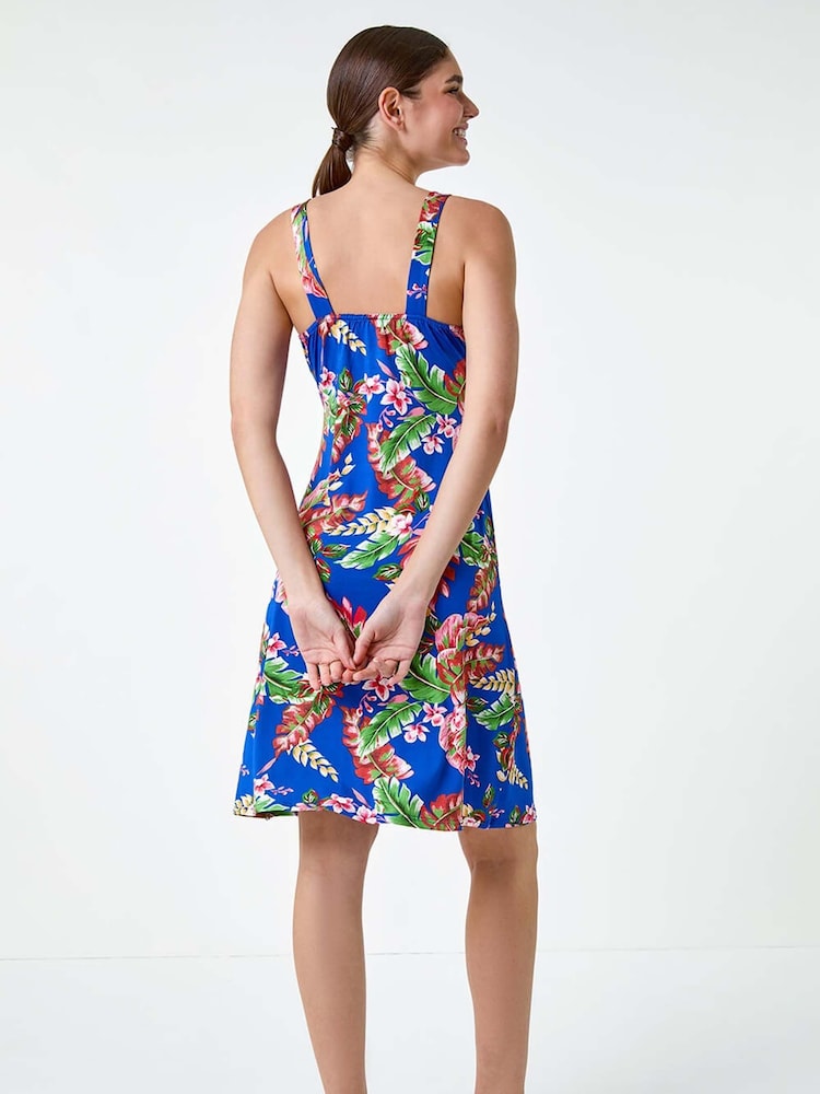 Roman Blue Tropical Floral Stretch Jersey Dress - Image 2 of 5