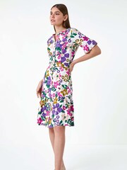 Roman Purple Floral Frill 100% Cotton Shirt Dress - Image 2 of 5