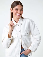 Roman White Oversized 100% Cotton Denim Jacket - Image 1 of 5