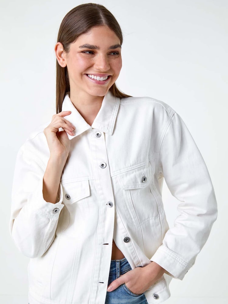 Roman White Oversized 100% Cotton Denim Jacket - Image 1 of 5