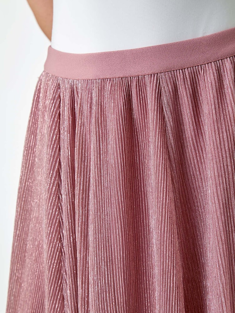 Roman Pink A-Line Shimmer Stretch Midi Skirt - Image 5 of 5